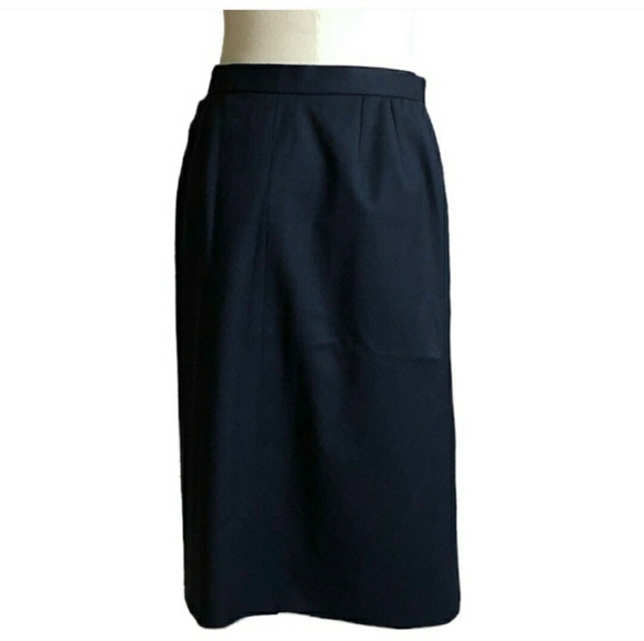 YVES SAINT LAURENT RIVE GAUCHE Navy Pleated Wrap Wool Midi SkirtVintage … - Picture 2 of 6